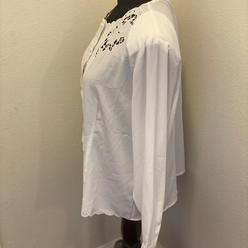 2 FOR $20 Vintage Sears Modern White Eyelet Blouse Top 80s Shoulder pads NEW 16 - Picture 3 of 6